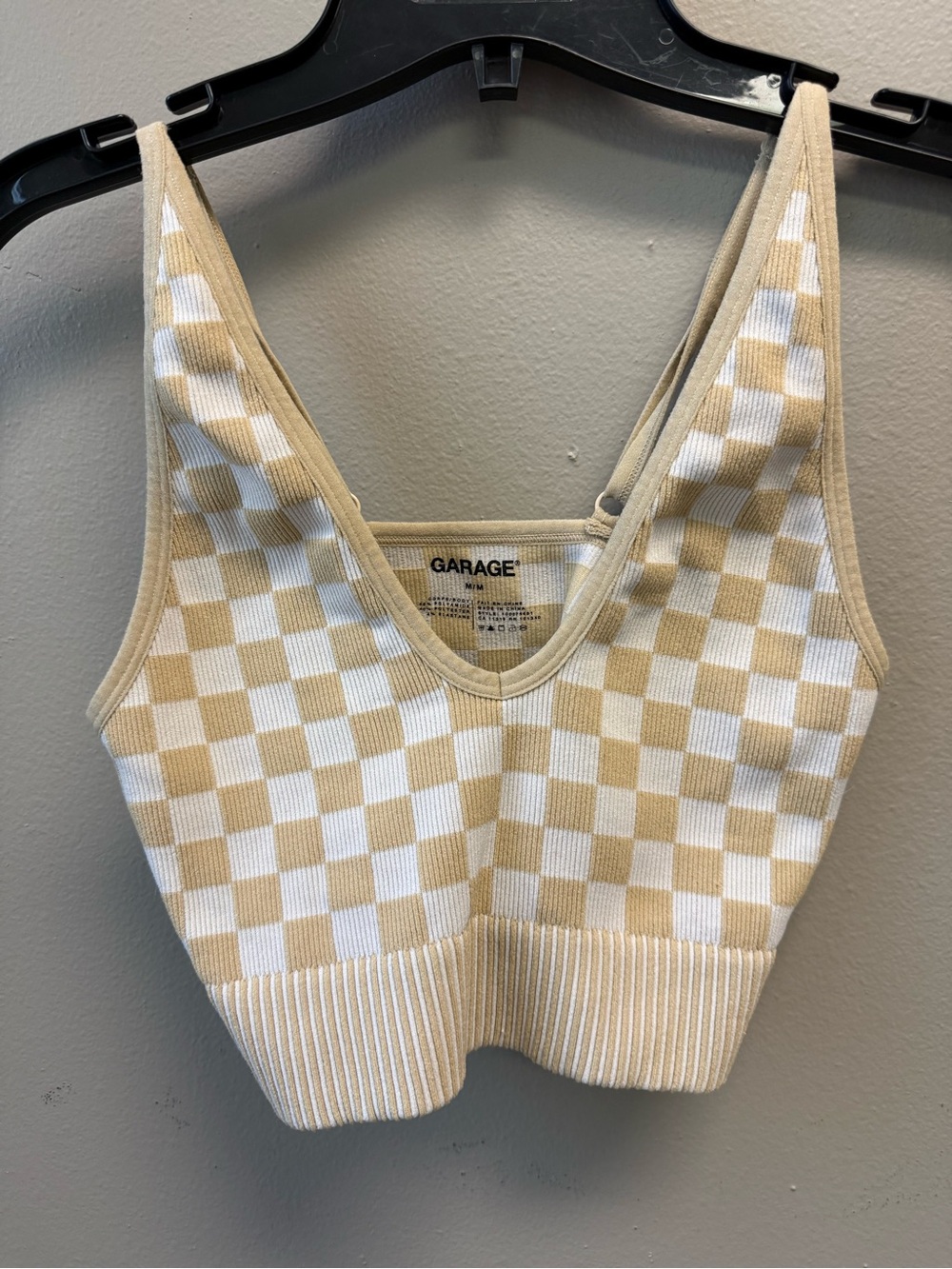 Garage Checker Knit Crop Tank in Cream & White